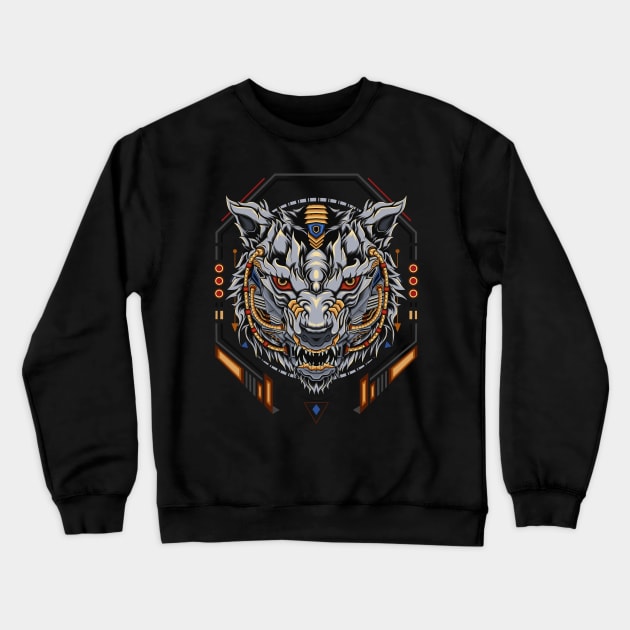 Mechanic wolves illustration Crewneck Sweatshirt by AGORA studio